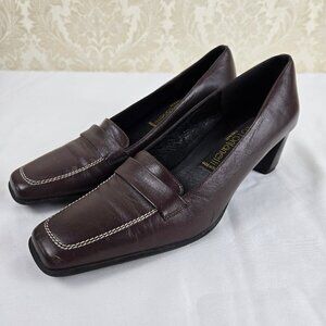 Renzo Fontanelli Firenze Size 7.5 Brown Leather Slip On Heeled Shoes Square Toe